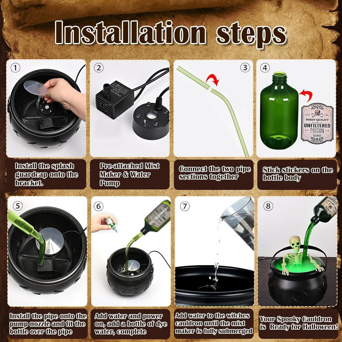 Halloween Decorations Indoor-Cauldron Magic Floating Potion Bottles and Diffuser