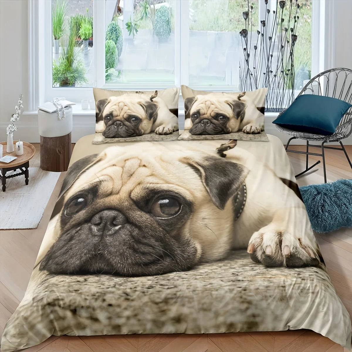 3pcs 3D Cute Pug Print Duvet Cover Set