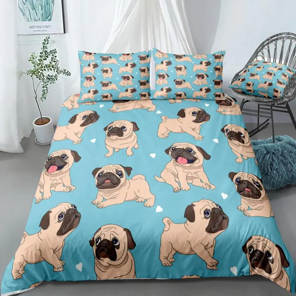 3 Pcs Pugs Bedding Bed Set