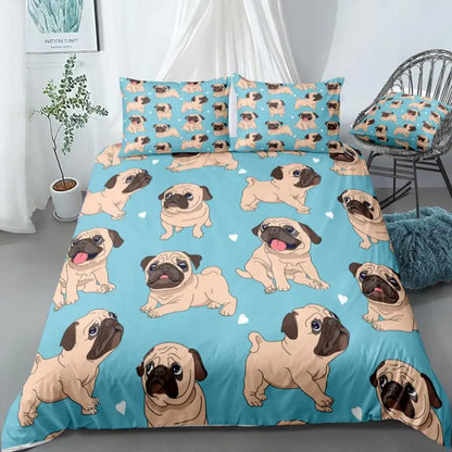 3 Pcs Pugs Bedding Bed Set