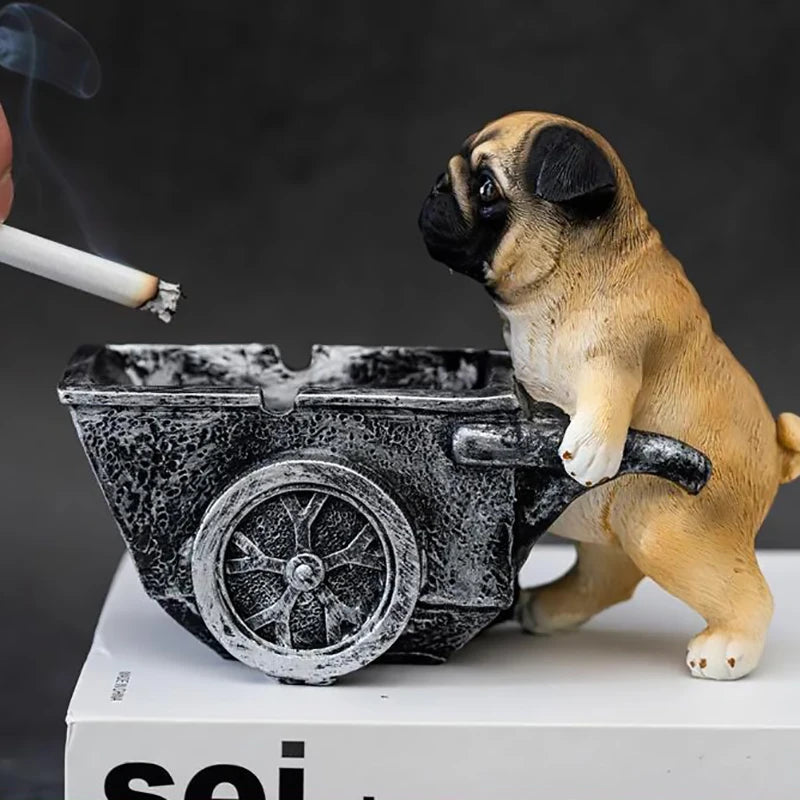 Ashtray Creative Pug Resin Statue Anti-Flying Ash