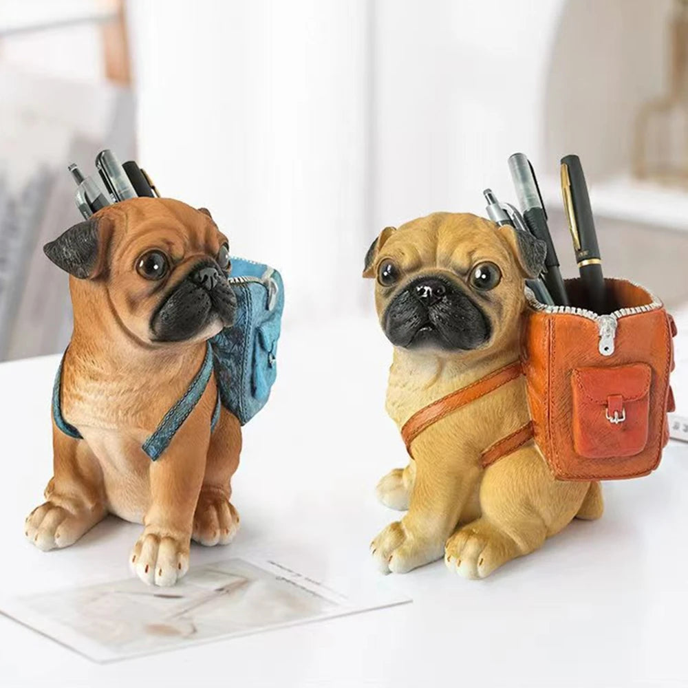 Cute Pug with Backpack Pen Container Holders