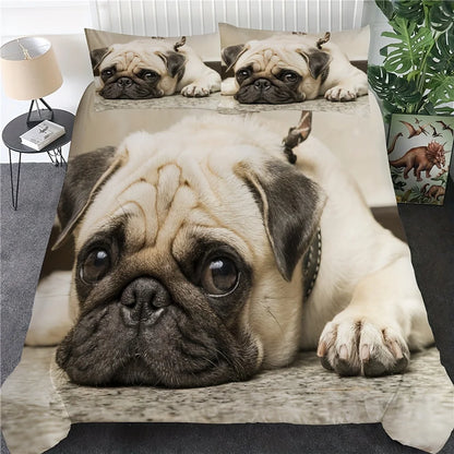 3pcs 3D Cute Pug Print Duvet Cover Set