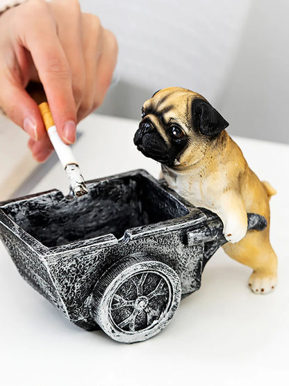 Ashtray Creative Pug Resin Statue Anti-Flying Ash