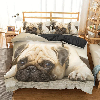 3pcs 3D Cute Pug Print Duvet Cover Set