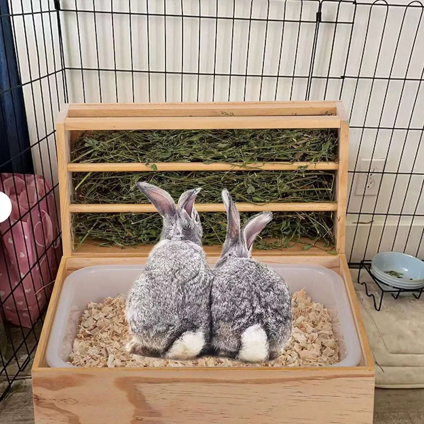 Wooden Rabbit Hay Feeder