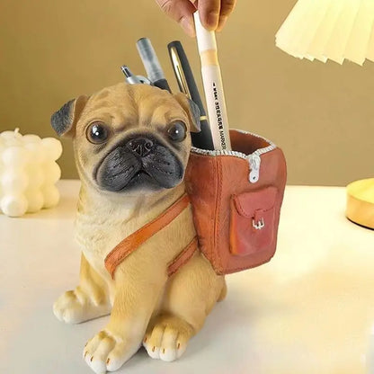 Cute Pug with Backpack Pen Container Holders