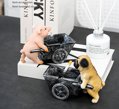 Ashtray Creative Pug Resin Statue Anti-Flying Ash