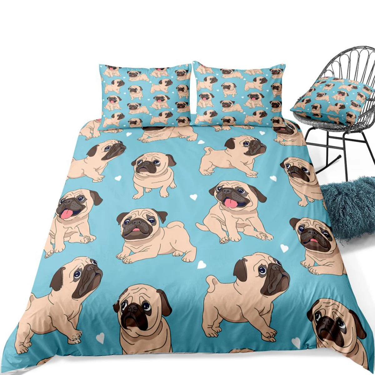 3 Pcs Pugs Bedding Bed Set