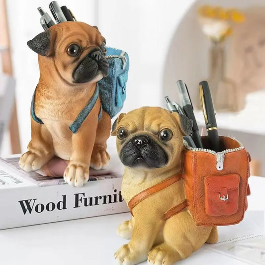 Cute Pug with Backpack Pen Container Holders