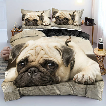 3pcs 3D Cute Pug Print Duvet Cover Set