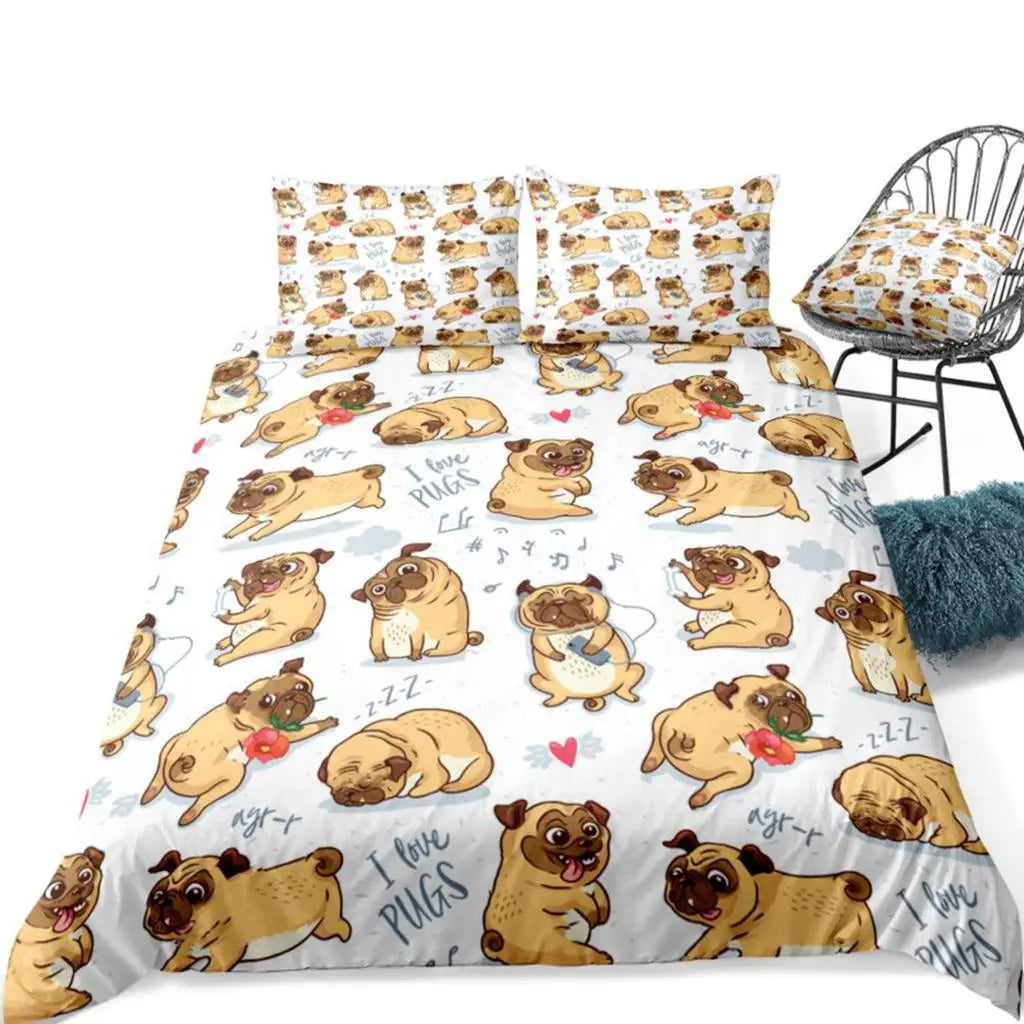 3 Pieces Pugs Bedding Cover Set