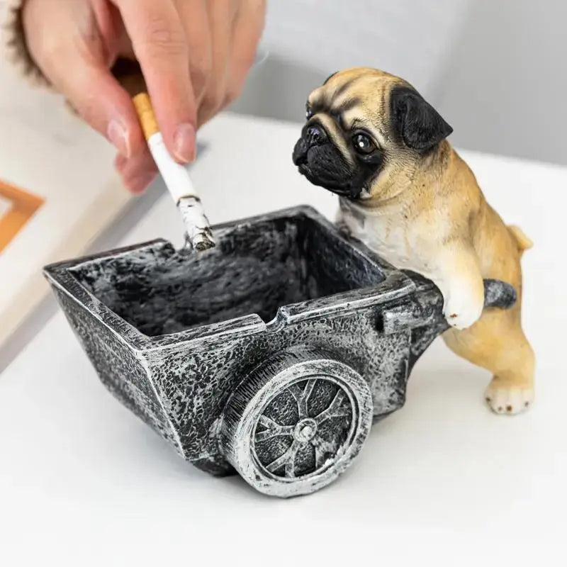 Ashtray Creative Pug Resin Statue Anti-Flying Ash