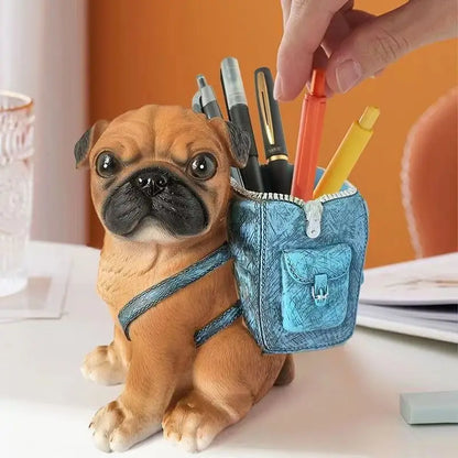 Cute Pug with Backpack Pen Container Holders