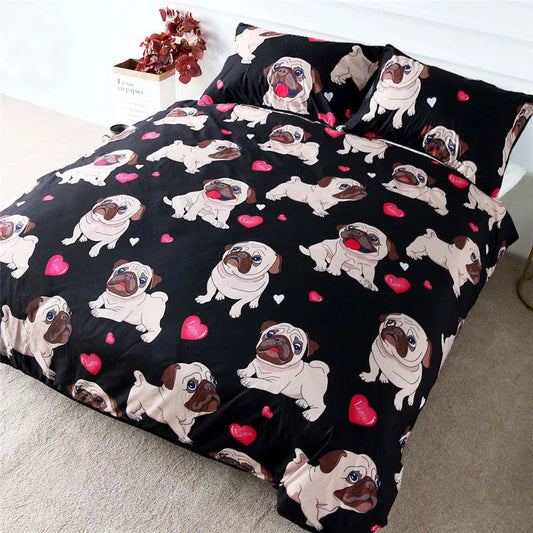 Cover Bedding Set Love Hearts Pug