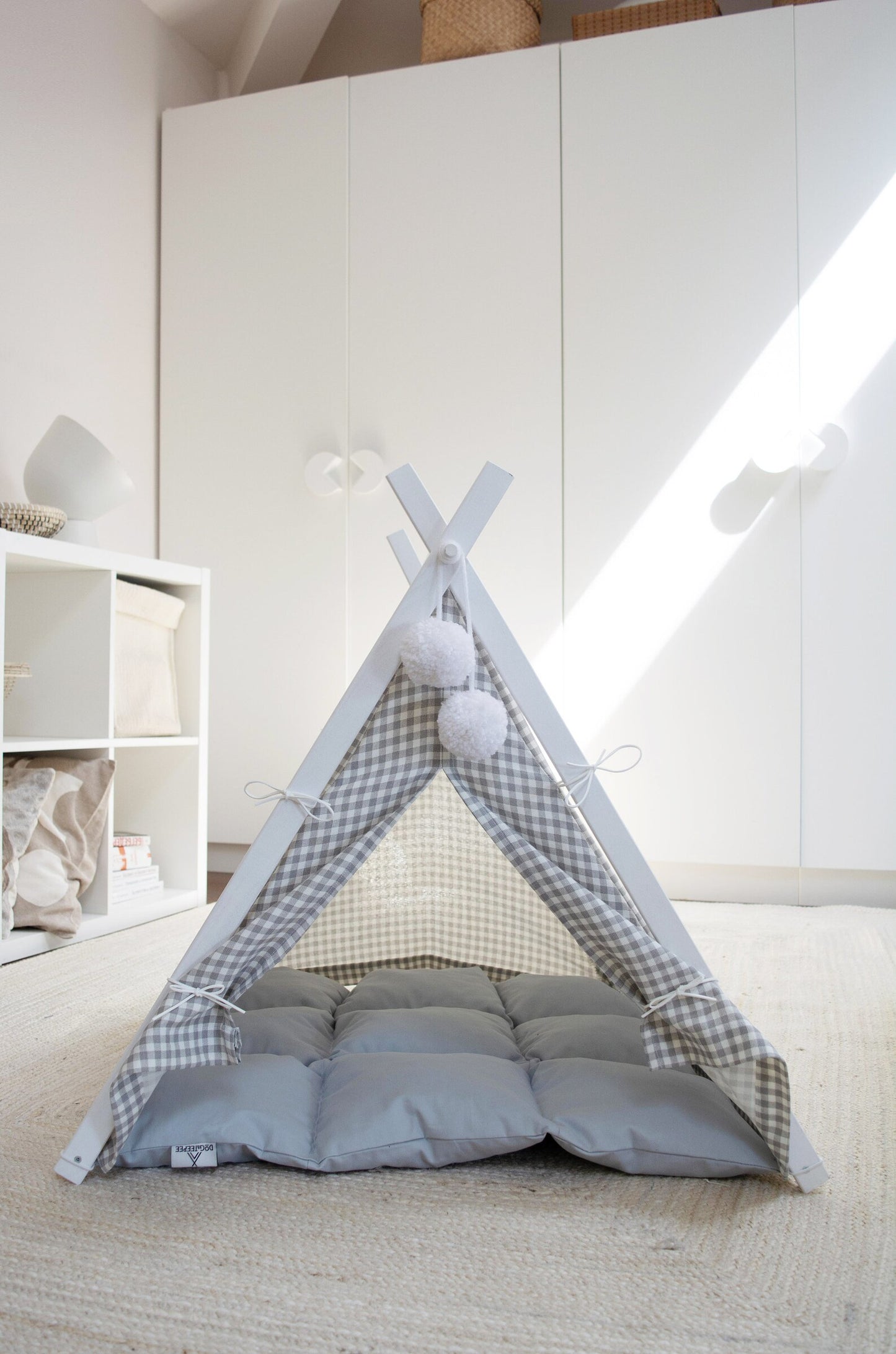 Gingham Pug teepee tent