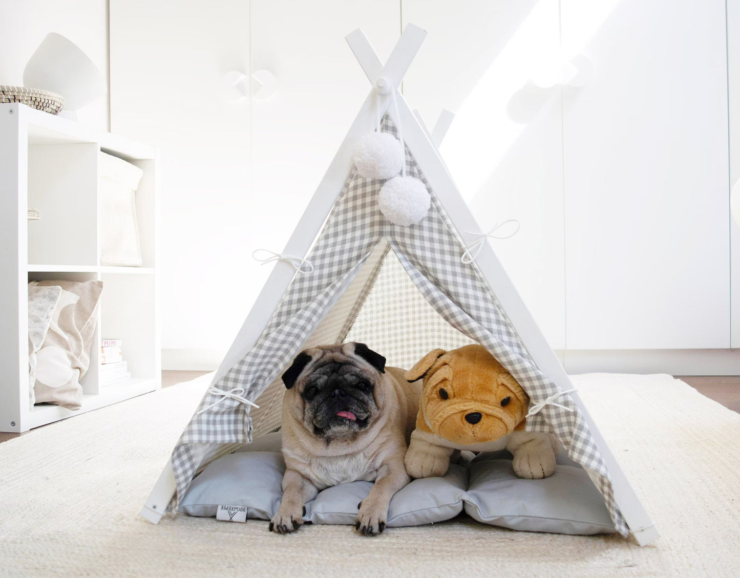 Gingham Pug teepee tent