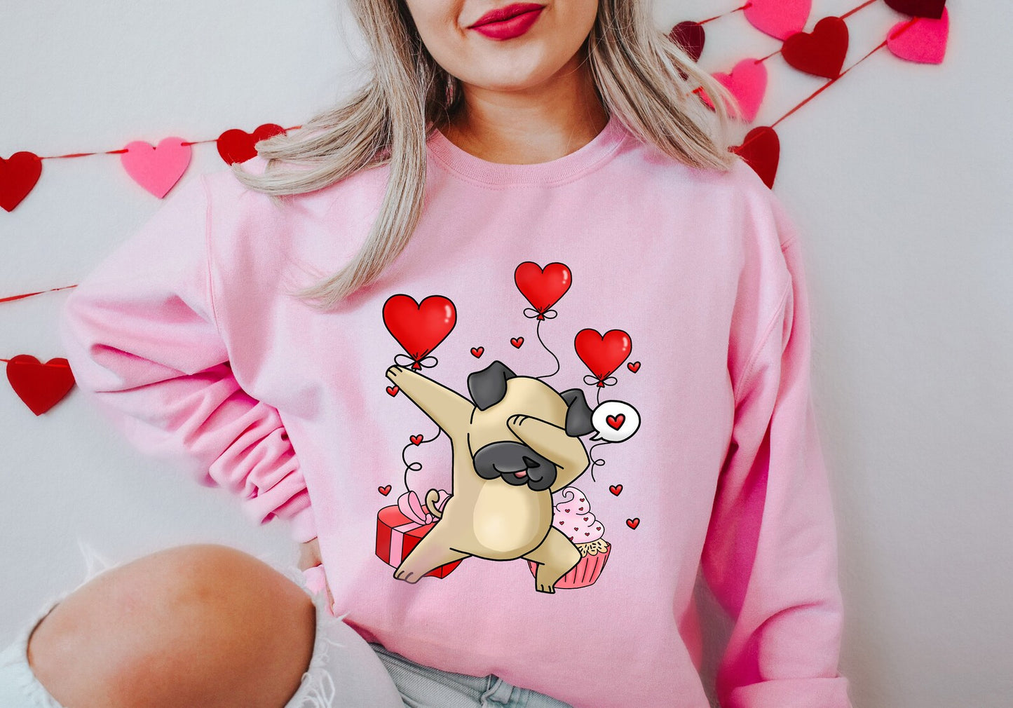 UNISEX Cool Pug Dog Heart Valentine's Day Sweatshirt