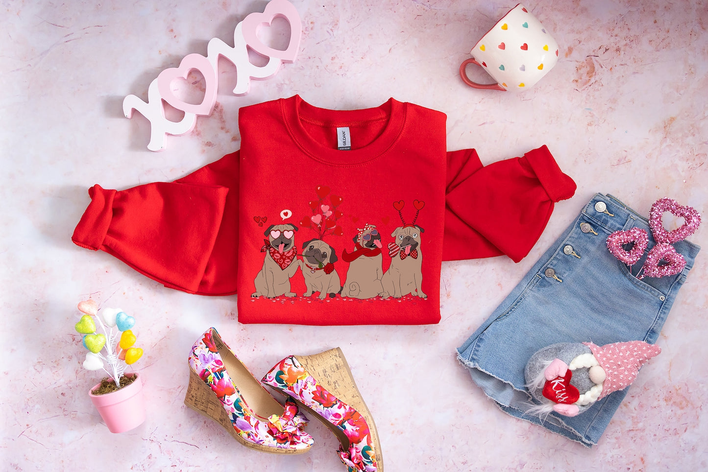 Pug Themed Valentine Sweatshirt/Shirt