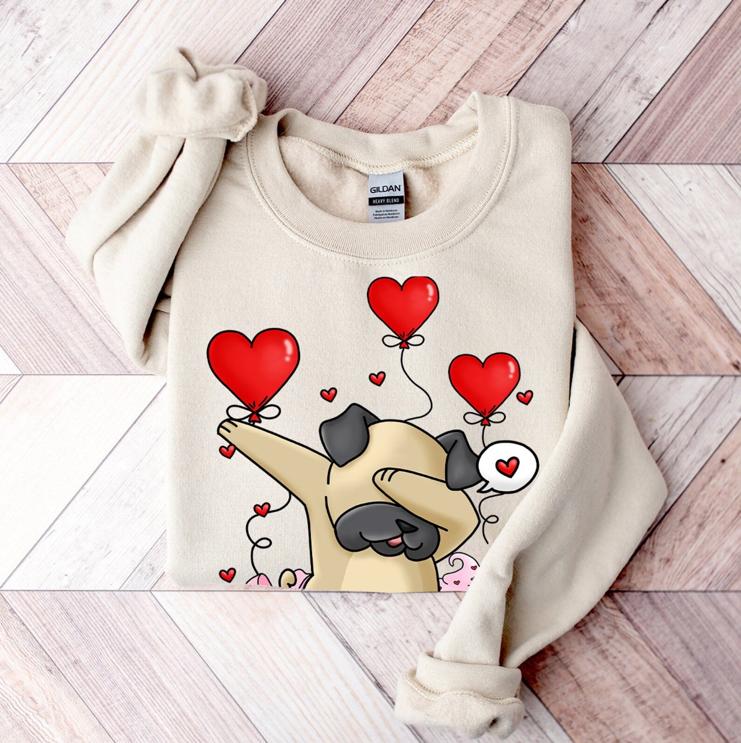 UNISEX Cool Pug Dog Heart Valentine's Day Sweatshirt