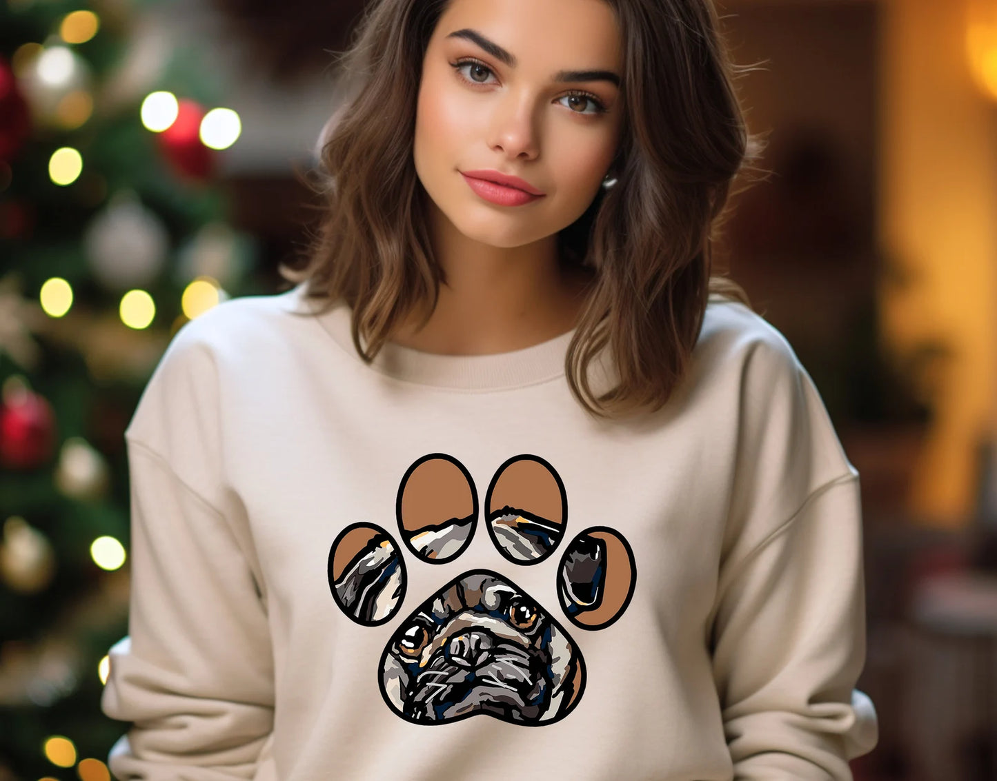 Pug sweatshirt hand drawn design full color graphic