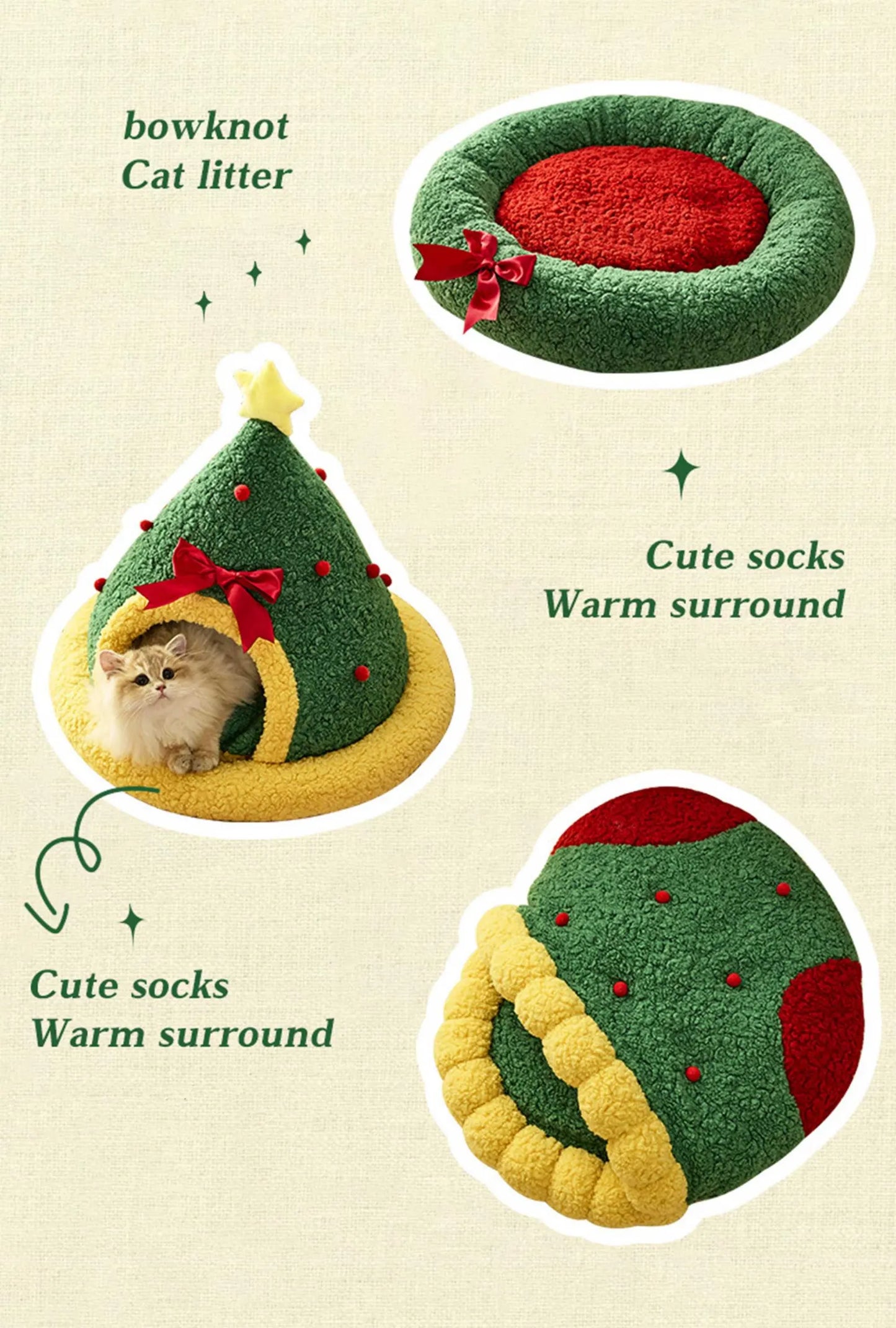 Christmas Cat and Medium Dog Pet Bed,Christmas tree Cat House ,Cat Lover Gift